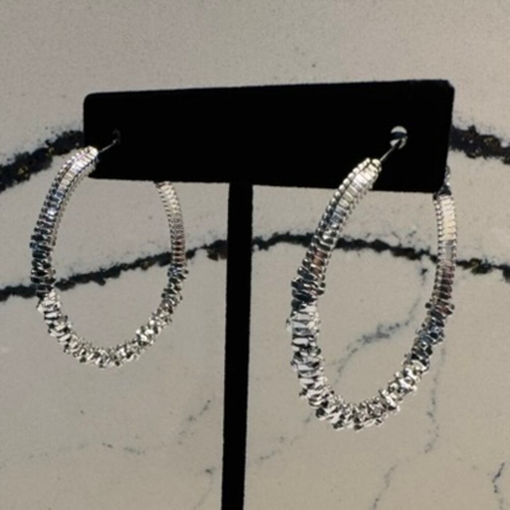 Silver Tone Textured 2" Hoop Earrings NWOT